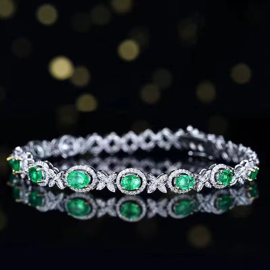 18k White Gold Emerald Gemstone Diamond Bracelet