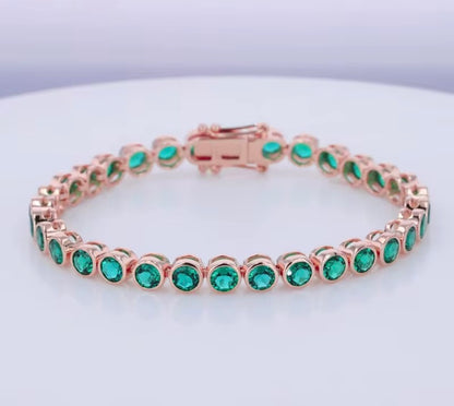14k Gold Emerald Gemstone Tennis Bracelet
