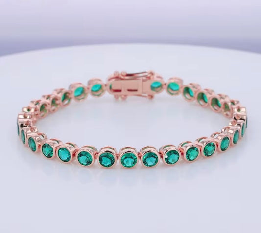14k Gold Emerald Gemstone Tennis Bracelet
