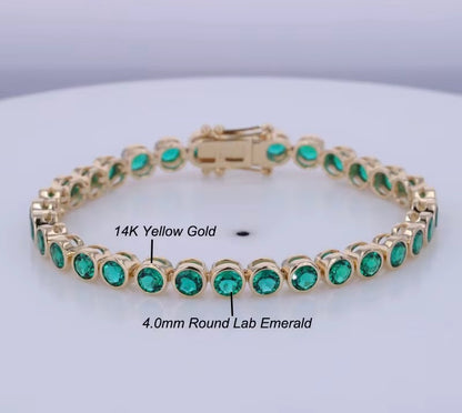 14k Gold Emerald Gemstone Tennis Bracelet