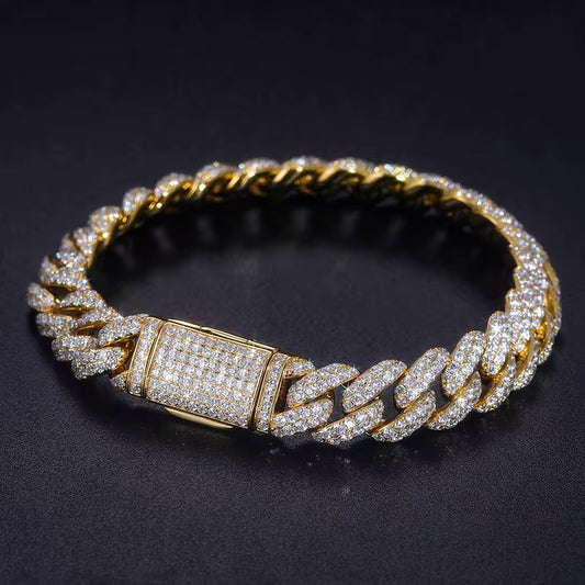 10mm Yellow Gold Diamond Cuban Link Bracelet