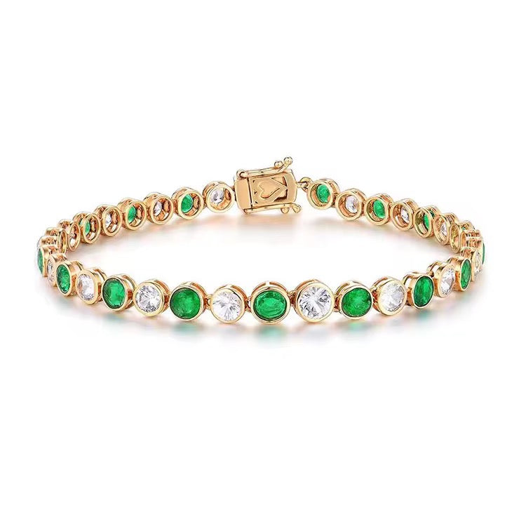 18k Yellow Gold Emerald Gemstone Luxury Tennis Bracelet