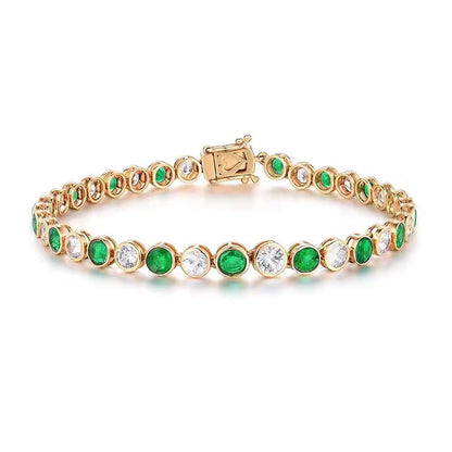 18k Yellow Gold Emerald Gemstone Luxury Tennis Bracelet