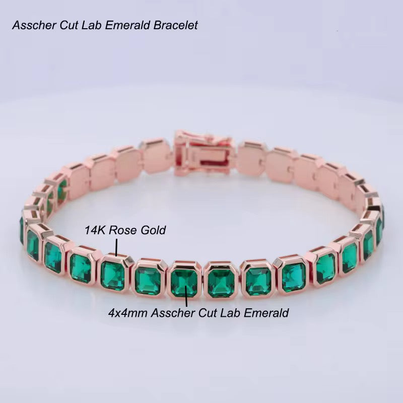 14k Gold Emerald Gemstone Tennis Bracelet