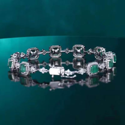 18k White Gold Emerald Gemstone Diamond Luxury Vintage Bracelet