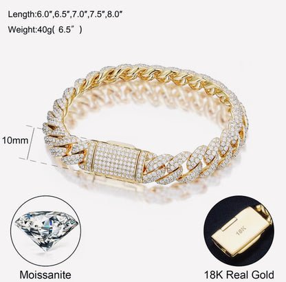 10mm Yellow Gold Diamond Cuban Link Bracelet