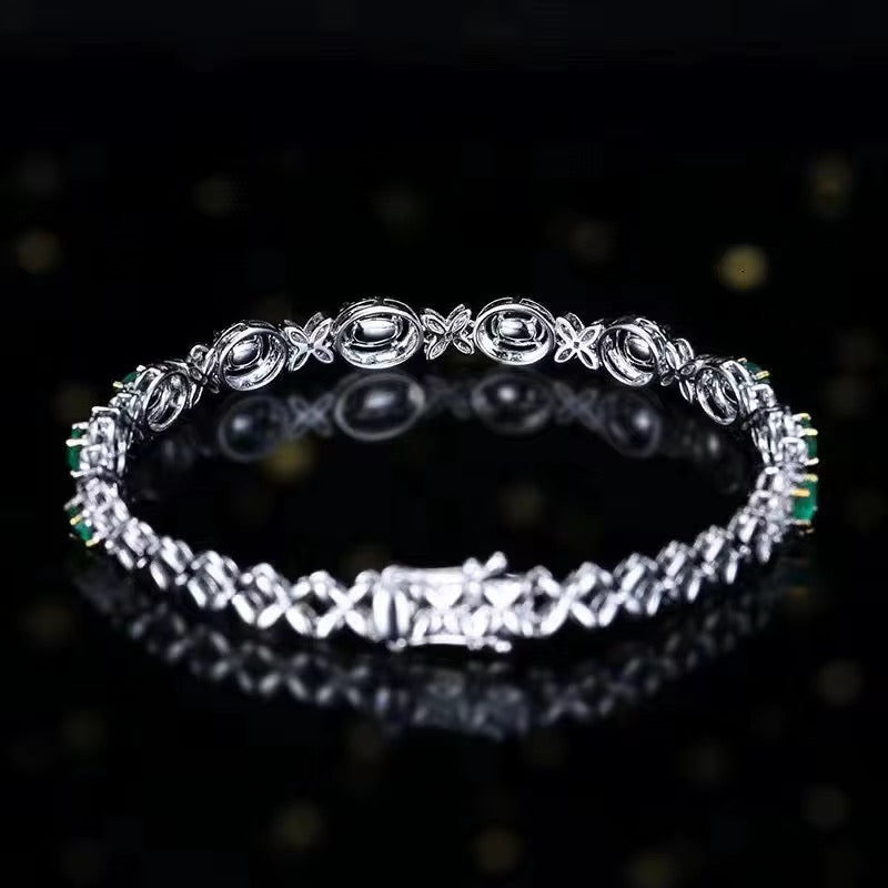18k White Gold Emerald Gemstone Diamond Bracelet