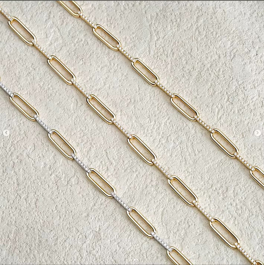 14k Yellow Gold Diamond Paperclip Bracelet