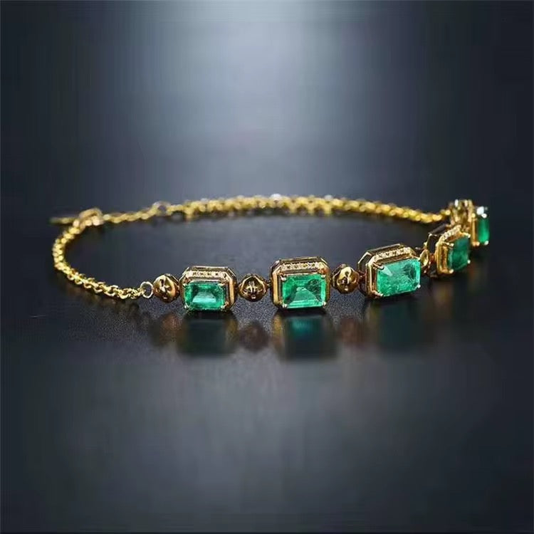 18k Yellow Gold Emerald Gemstone Luxury Vintage Bracelet