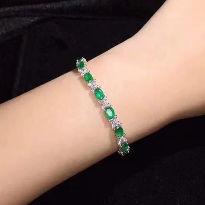 18k White Gold Emerald Gemstone Diamond Bracelet