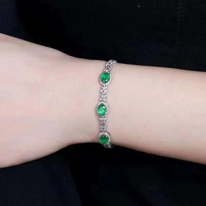 18k White Gold Emerald Gemstone Diamond Bracelet