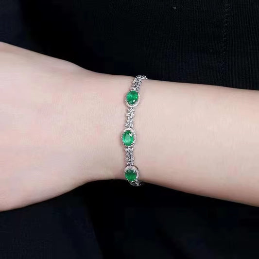 18k White Gold Emerald Gemstone Diamond Bracelet