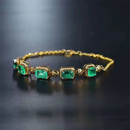 18k Yellow Gold Emerald Gemstone Luxury Vintage Bracelet