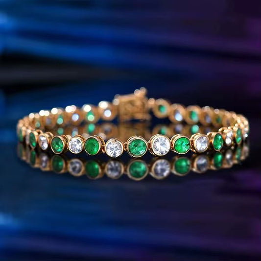 18k Yellow Gold Emerald Gemstone Luxury Tennis Bracelet