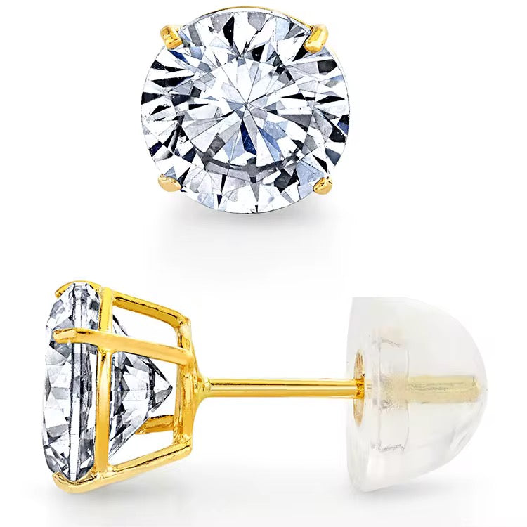 14k Yellow Gold Diamond Stud Earrings