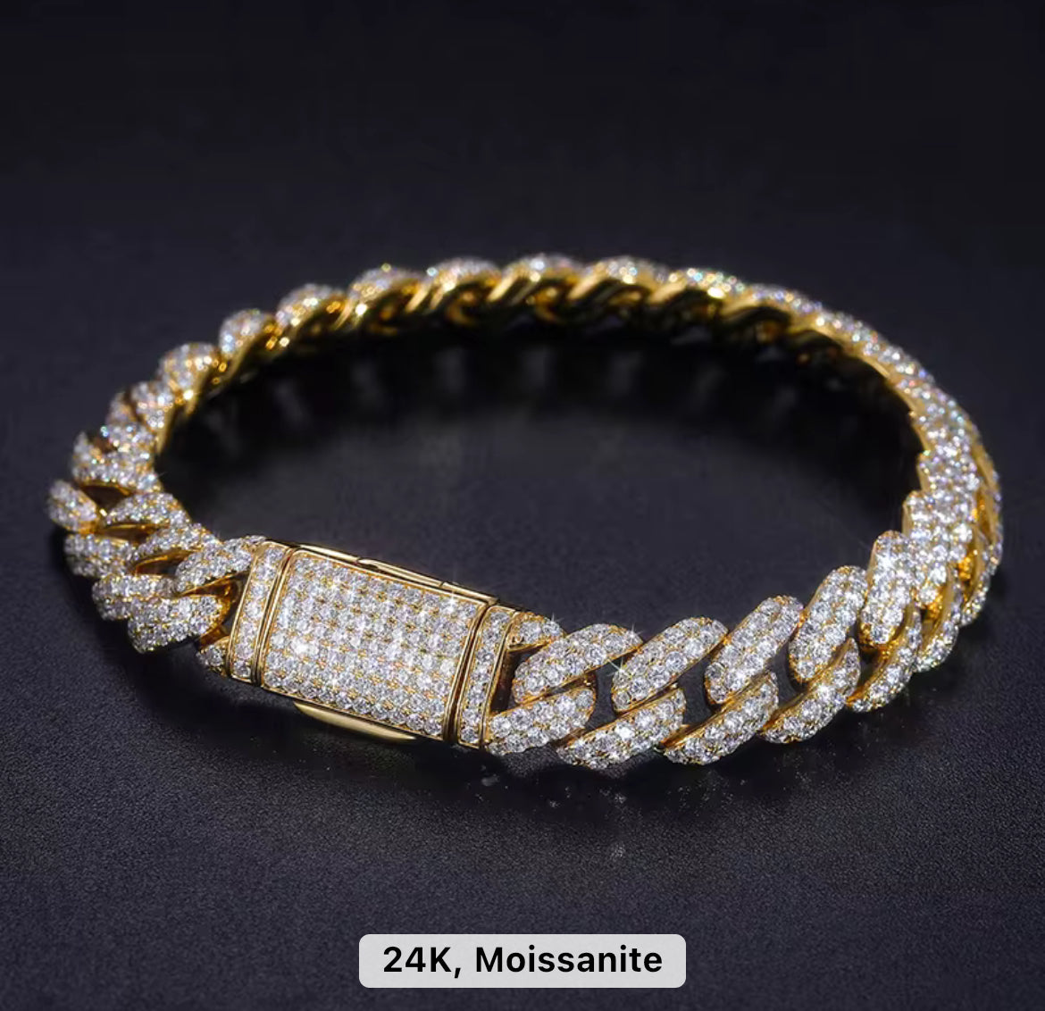 10mm Yellow Gold Diamond Cuban Link Bracelet