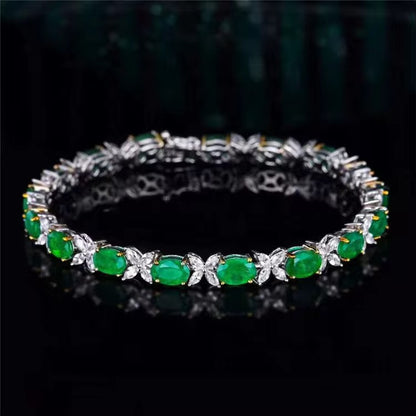 18k White Gold Emerald Gemstone Diamond Bracelet