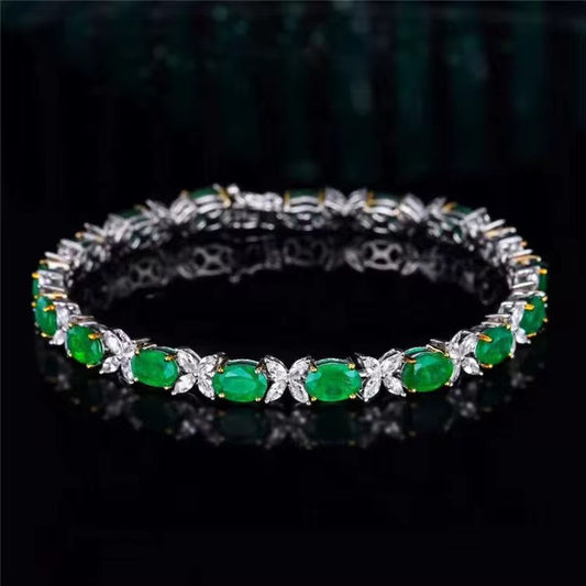 18k White Gold Emerald Gemstone Diamond Bracelet