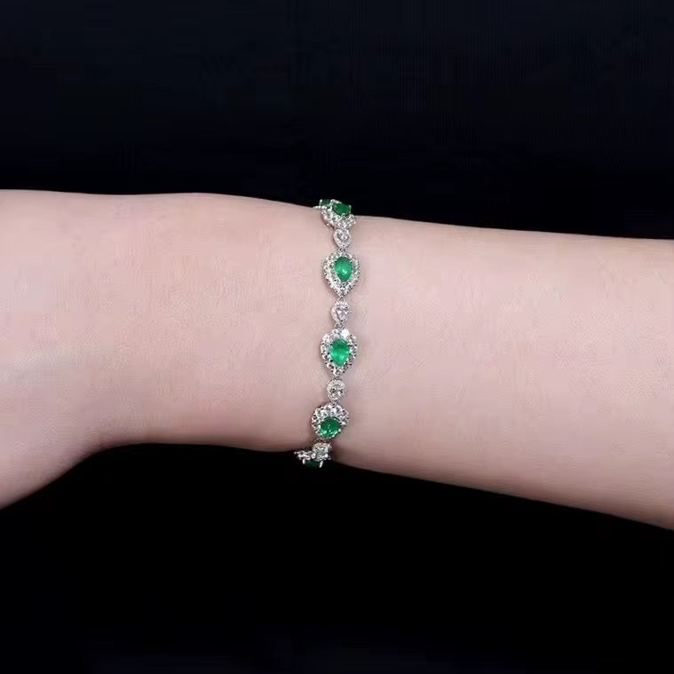 18k White Gold Emerald Gemstone Diamond Luxury Vintage Bracelet
