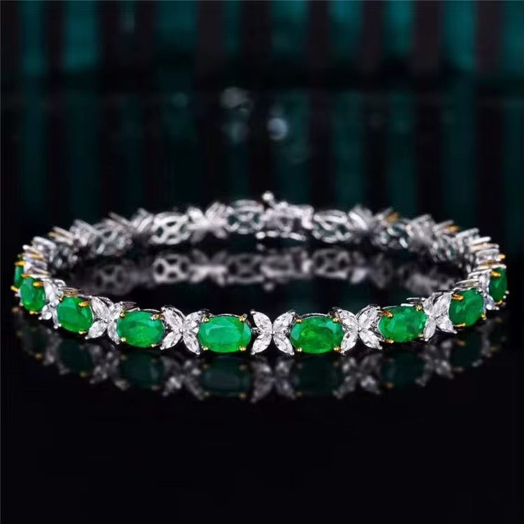 18k White Gold Emerald Gemstone Diamond Bracelet