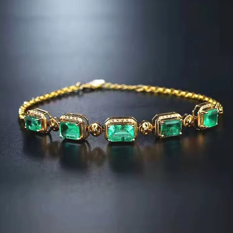 18k Yellow Gold Emerald Gemstone Luxury Vintage Bracelet