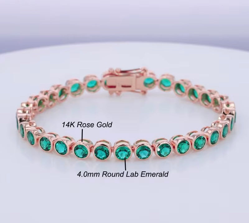 14k Gold Emerald Gemstone Tennis Bracelet