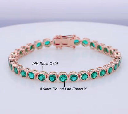 14k Gold Emerald Gemstone Tennis Bracelet