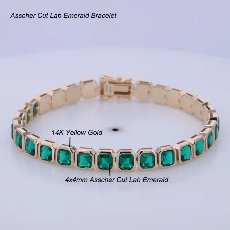 14k Gold Emerald Gemstone Tennis Bracelet