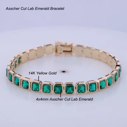 14k Gold Emerald Gemstone Tennis Bracelet