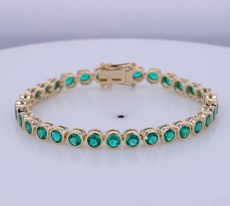 14k Gold Emerald Gemstone Tennis Bracelet