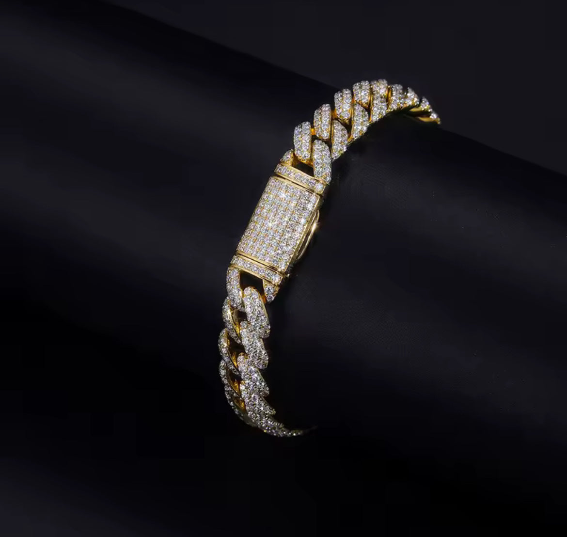 10mm Yellow Gold Diamond Cuban Link Bracelet
