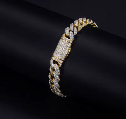 10mm Yellow Gold Diamond Cuban Link Bracelet