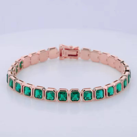 14k Gold Emerald Gemstone Tennis Bracelet