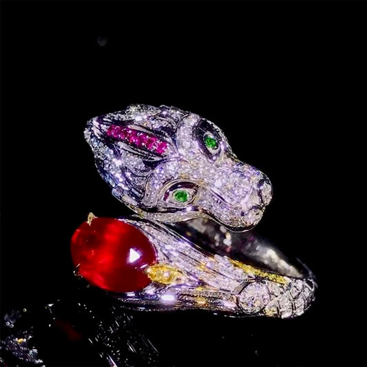 18k White Gold Pigeon Blood Red Ruby Gemstone Diamond Engagement Ring