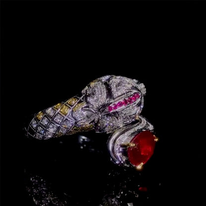 18k White Gold Pigeon Blood Red Ruby Gemstone Diamond Engagement Ring
