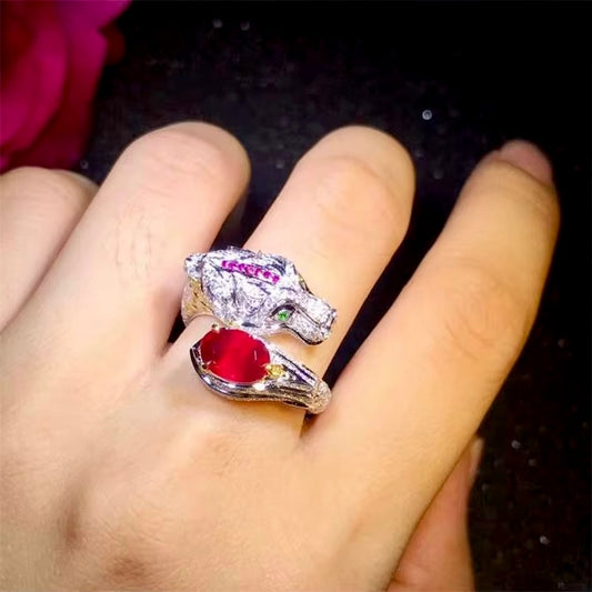 18k White Gold Pigeon Blood Red Ruby Gemstone Diamond Engagement Ring