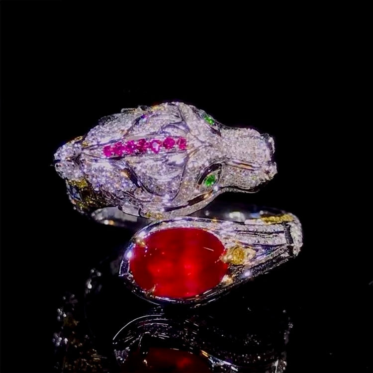 18k White Gold Pigeon Blood Red Ruby Gemstone Diamond Engagement Ring