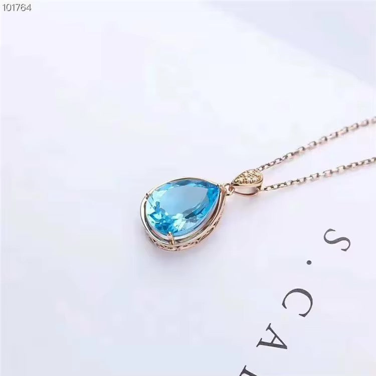 18k Rose Gold Topaz Gemstone Pendant Necklace