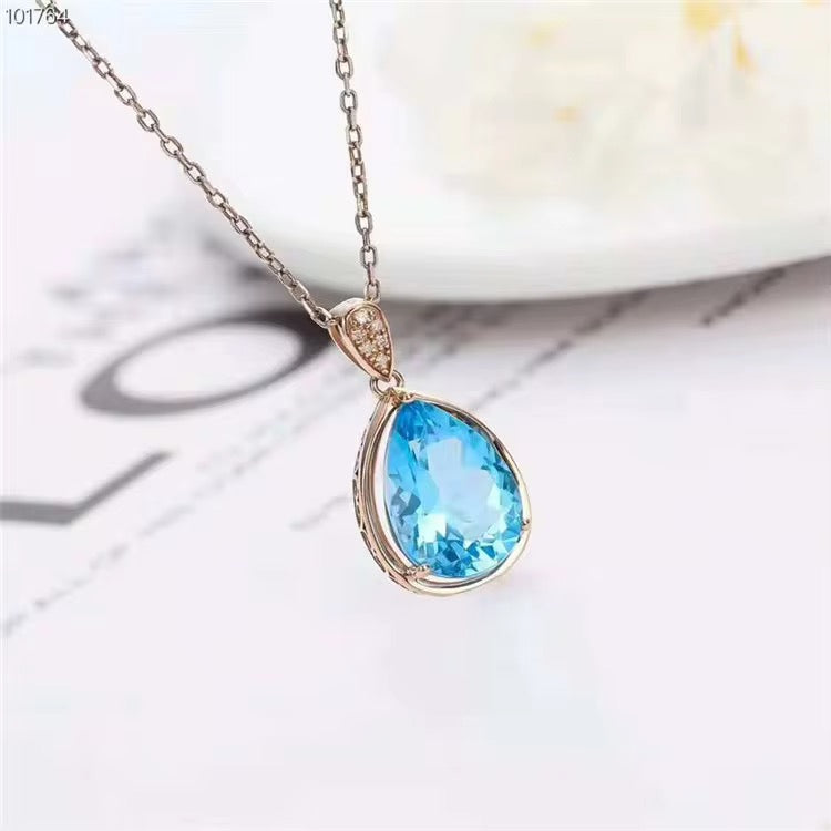 18k Rose Gold Topaz Gemstone Pendant Necklace