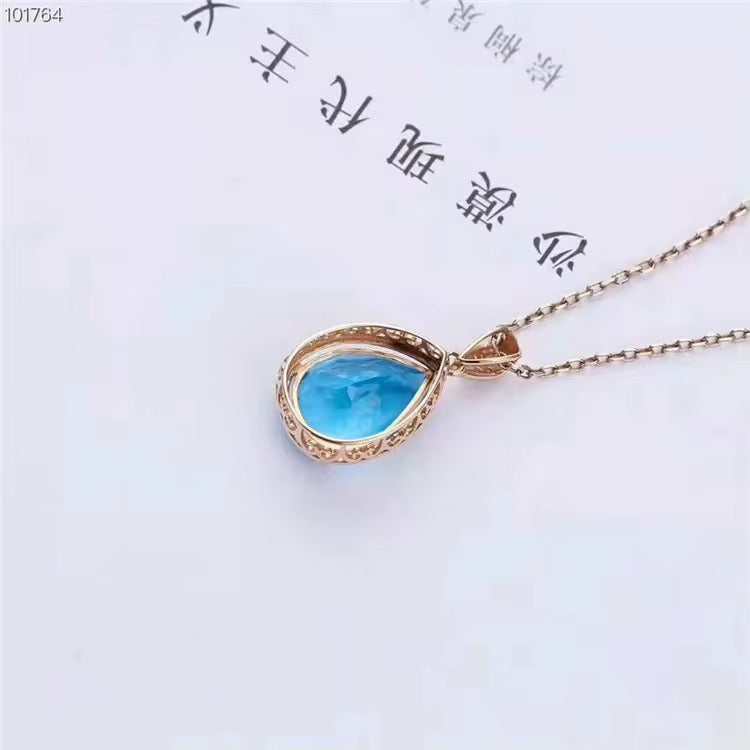 18k Rose Gold Topaz Gemstone Pendant Necklace