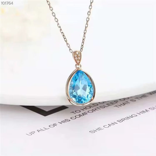 18k Rose Gold Topaz Gemstone Pendant Necklace