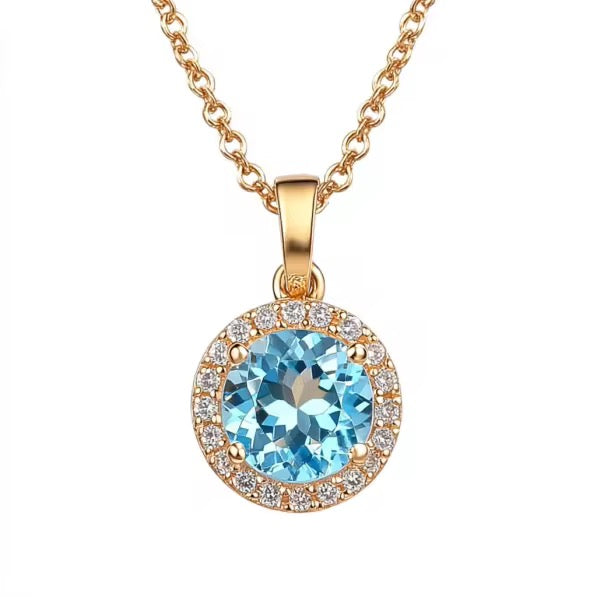 14k Yellow Gold Topaz Gemstone Pendant Necklace