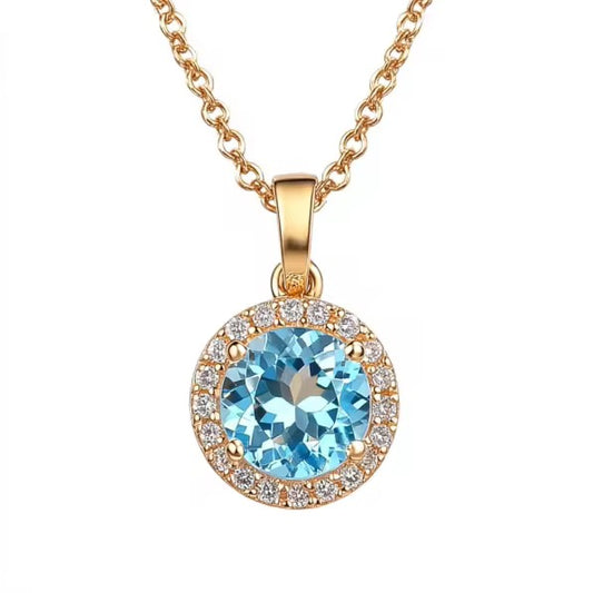 14k Yellow Gold Topaz Gemstone Pendant Necklace