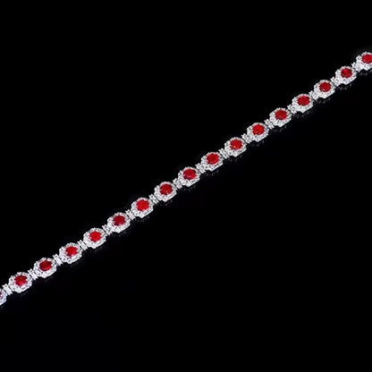 18k White Gold Pigeon Blood Red Ruby Gemstone Tennis Bracelet
