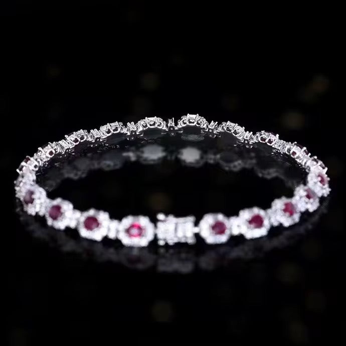 18k White Gold Pigeon Blood Red Ruby Gemstone Tennis Bracelet
