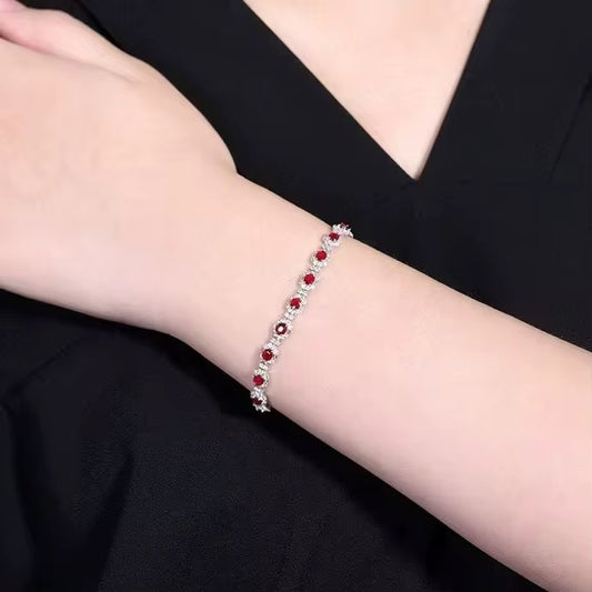 18k White Gold Pigeon Blood Red Ruby Gemstone Tennis Bracelet