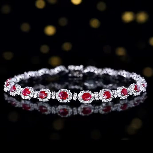 18k White Gold Pigeon Blood Red Ruby Gemstone Tennis Bracelet