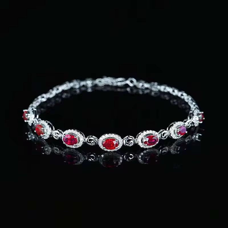 18k White Gold Red Ruby Gemstone Tennis Bracelet