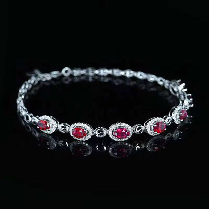 18k White Gold Red Ruby Gemstone Tennis Bracelet