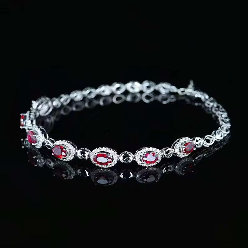 18k White Gold Red Ruby Gemstone Tennis Bracelet